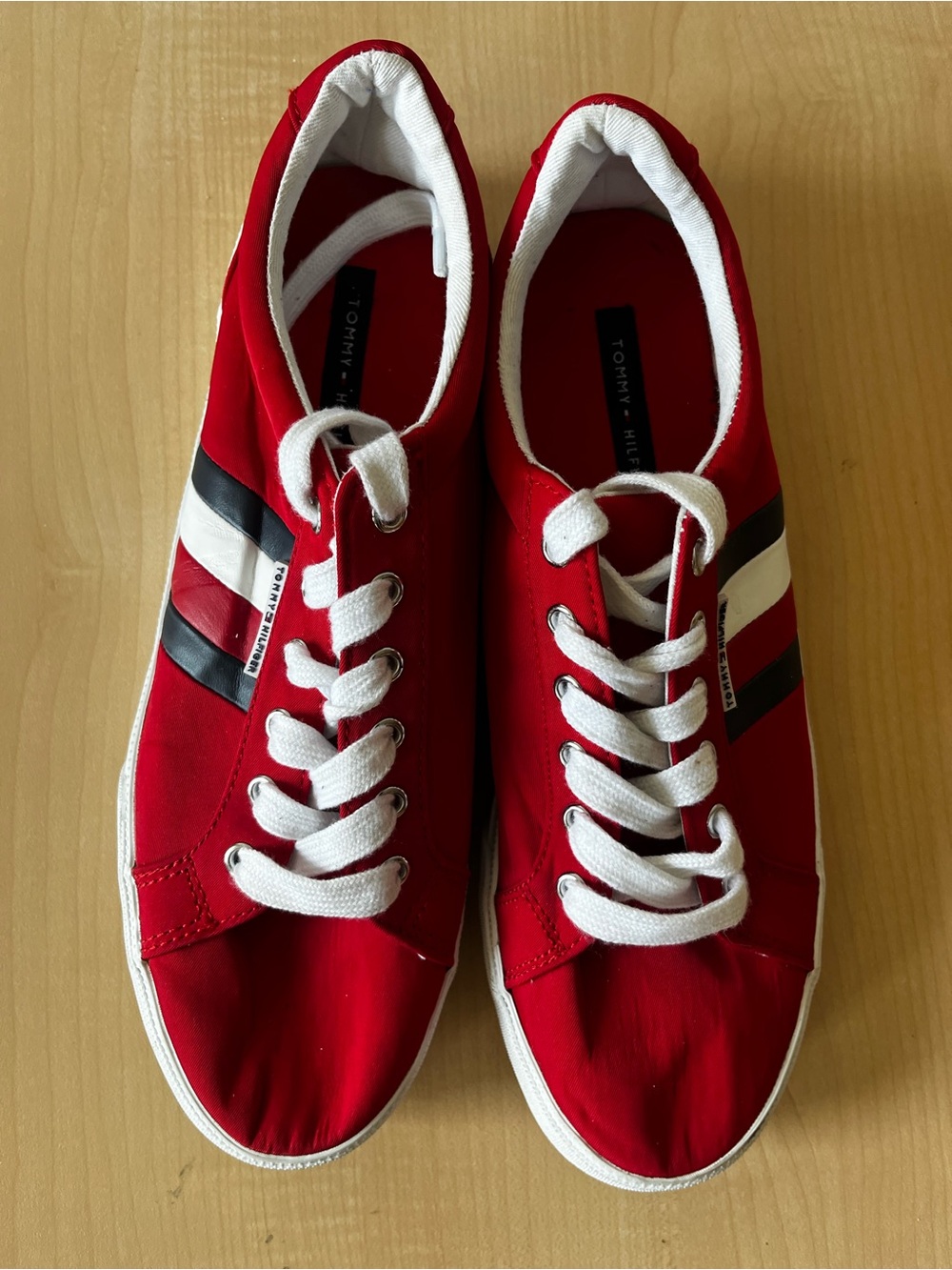 Tommy Hilfiger Kids Red Canvas Sneakers with Signature Stripes